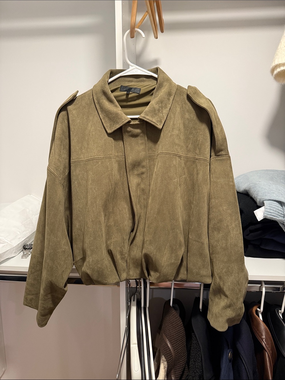 Zara Olive Suede Bomber Jacket - Women's